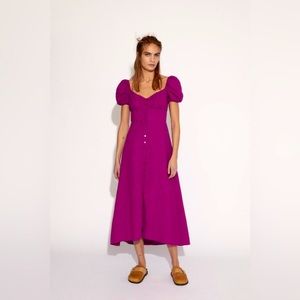 Fuschia Puff Sleeve Button Up Midi Dress size XS